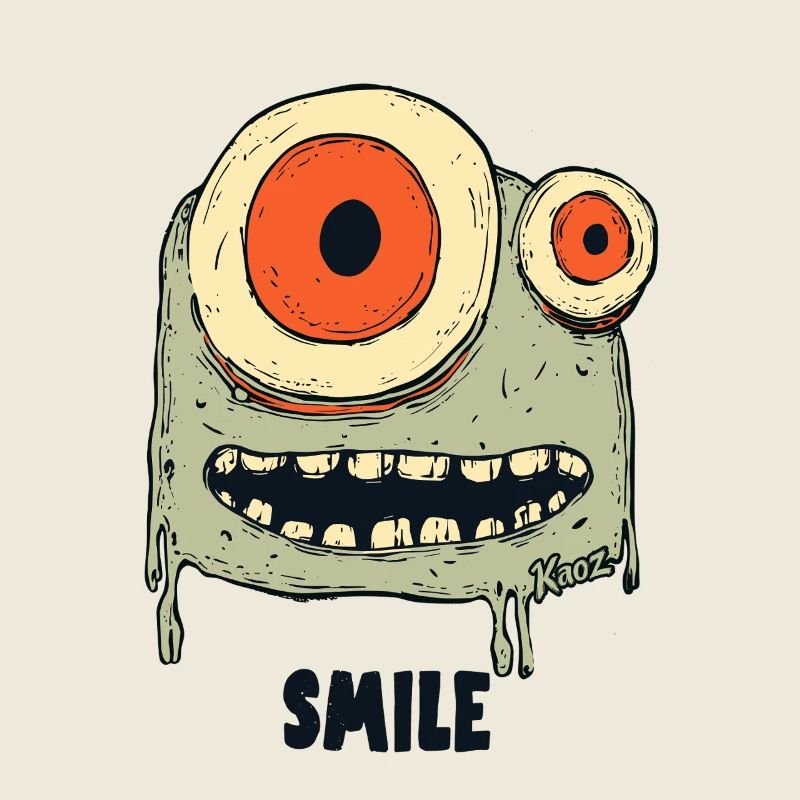 Grinning monster with two eyes: Smile!