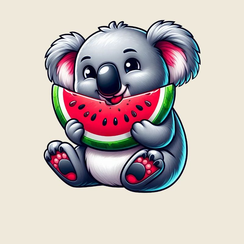 Mignon Koala avec Dessin animé d’été pastèque