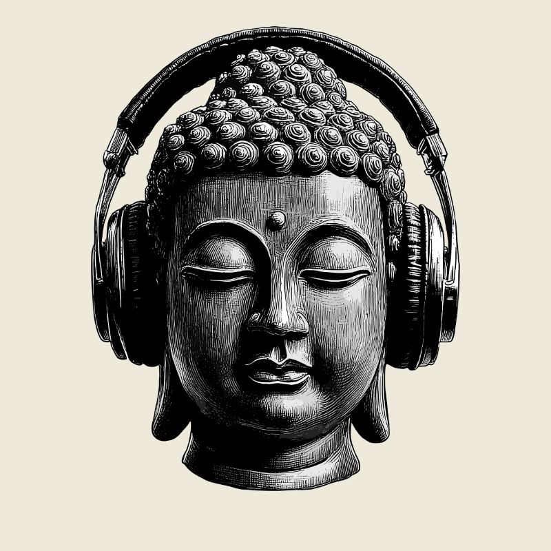 Buddha with Headphones Mindfulness Music Boho Zen