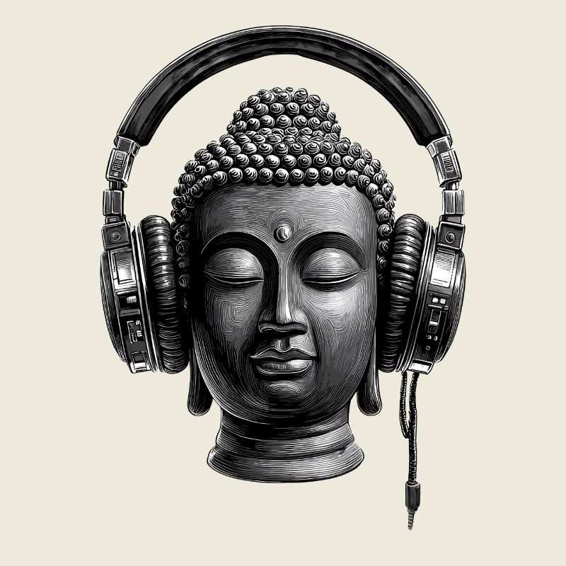 Buddha with Headphones Mindfulness Music Boho Zen