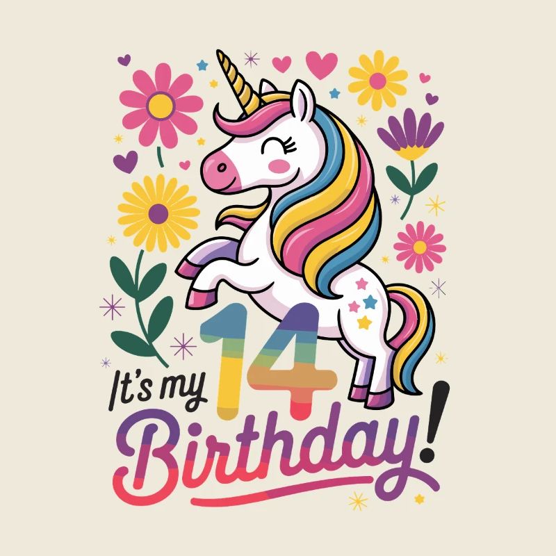 Ein Einhorn-Geburtstag Mit Blumen Und Regenbogen