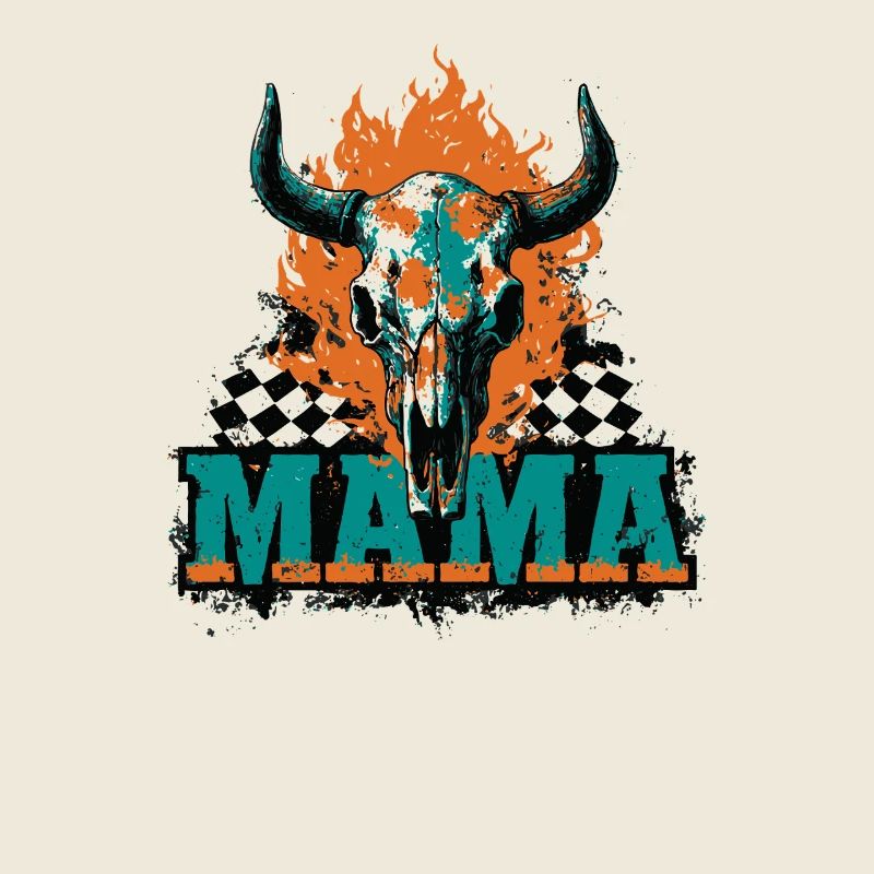 Halloween Mom Skull Flames Checkerboard Pattern