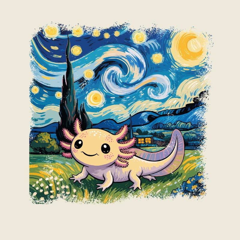 Whimsical Axolotl Under Starry Night