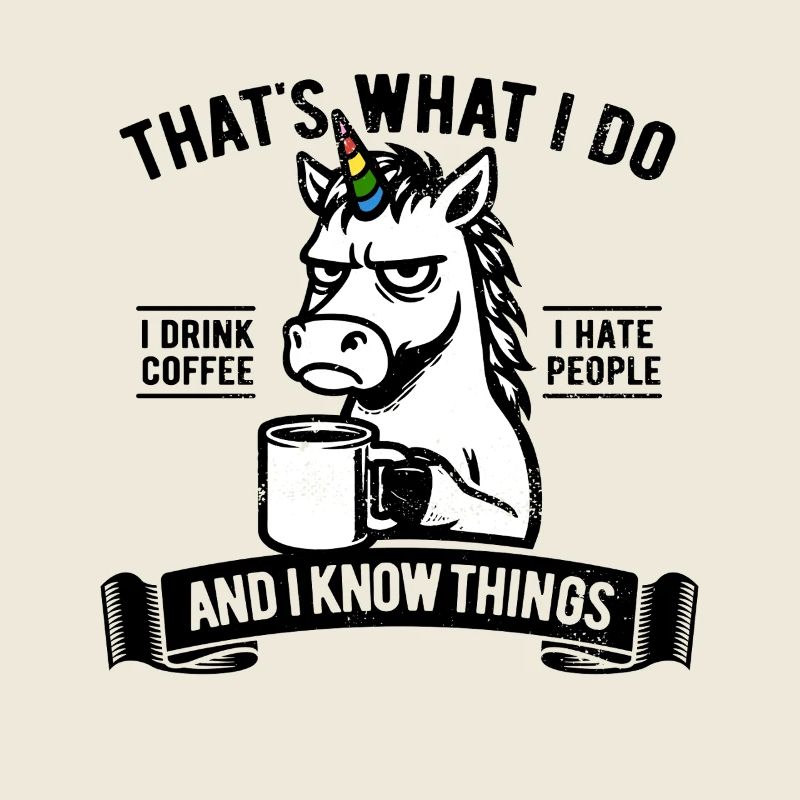 I drink coffee, I hate people and I know things