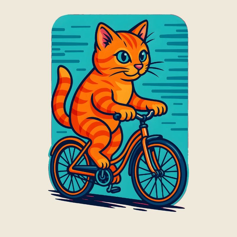 Playful Orange Cat Riding Bicycle Illustration