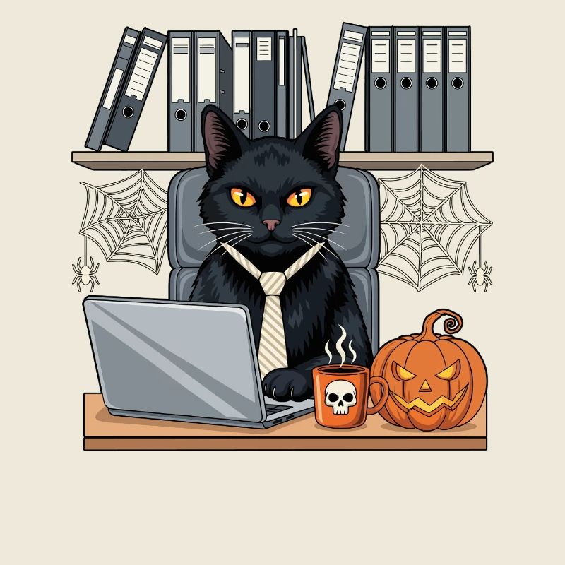 Halloween cat in office style