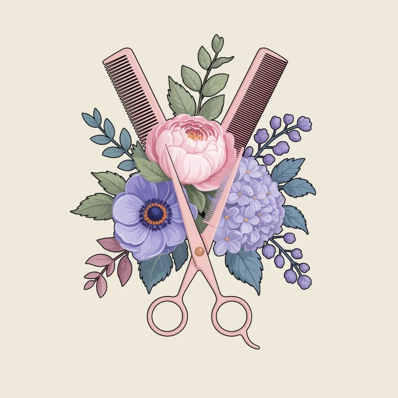 Coiffeur Ciseaux Peigne Fleurs