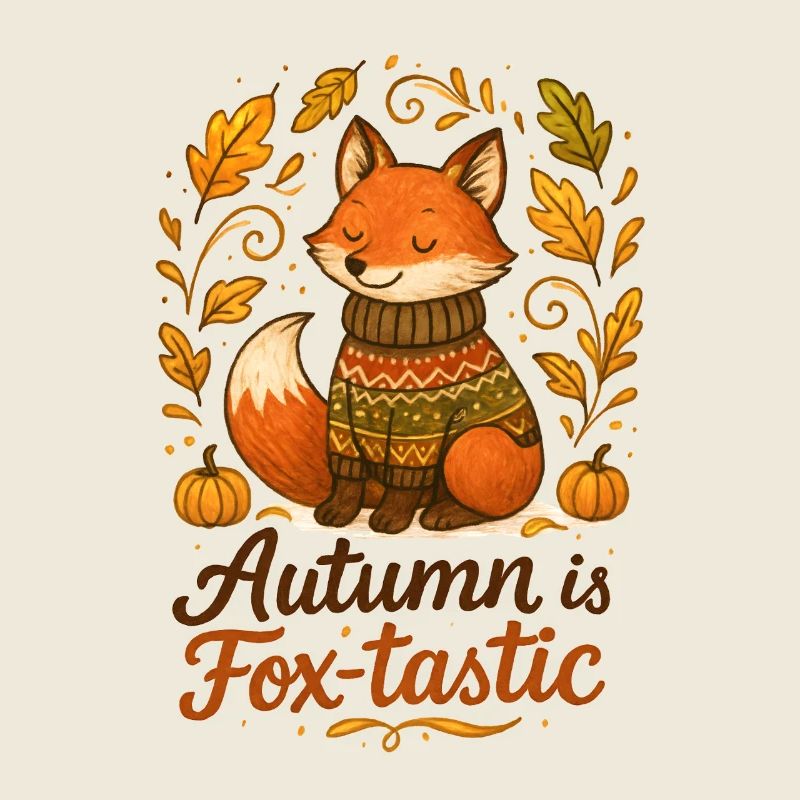 Herbstlicher Fuchs mit Pullover und Kürbissen