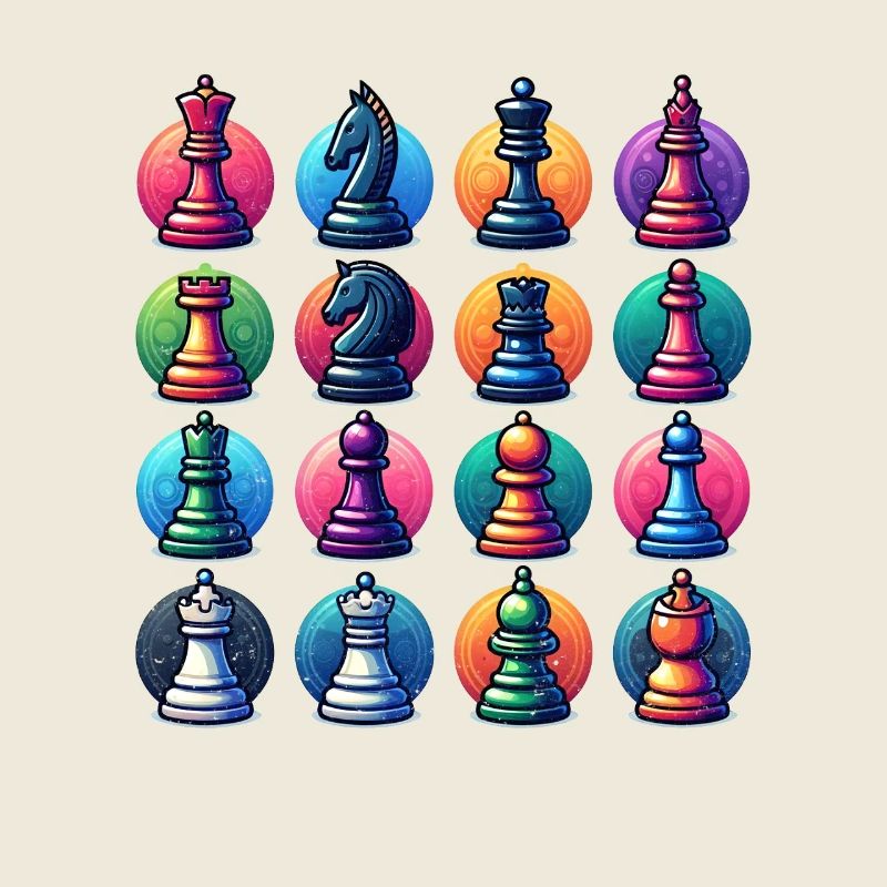 Colored chess pieces in neon look