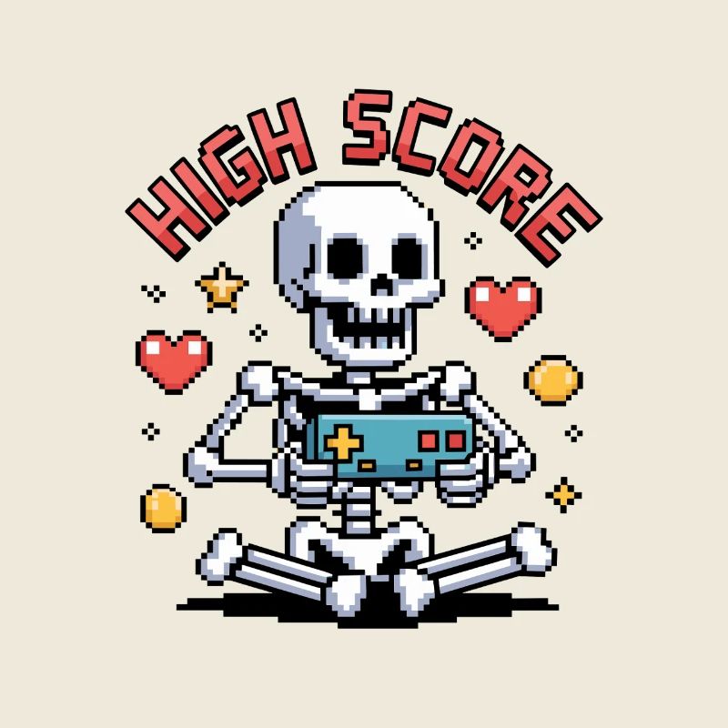 Halloween Skelett Gamer Pixel Videospiele