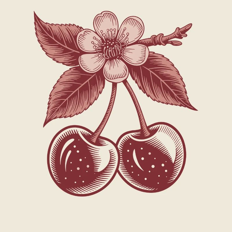 oho Retro Cherry &amp; Blossom Vintage Illustration