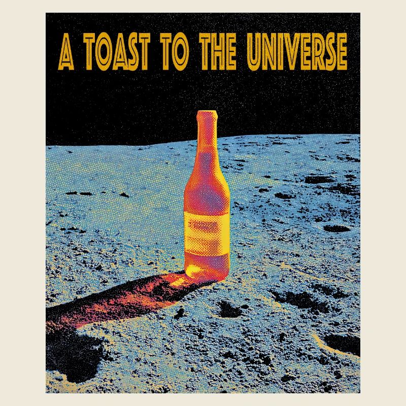 Space celebration with wine bottle