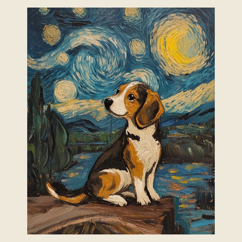 Beagle chien Van Gogh style nuit étoilée