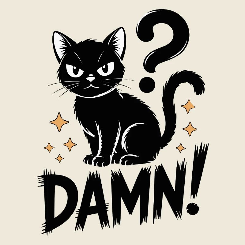 Mystical Black Cat with Question Mark