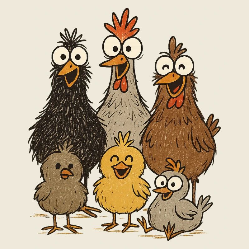 Poulets et poussins qui rient