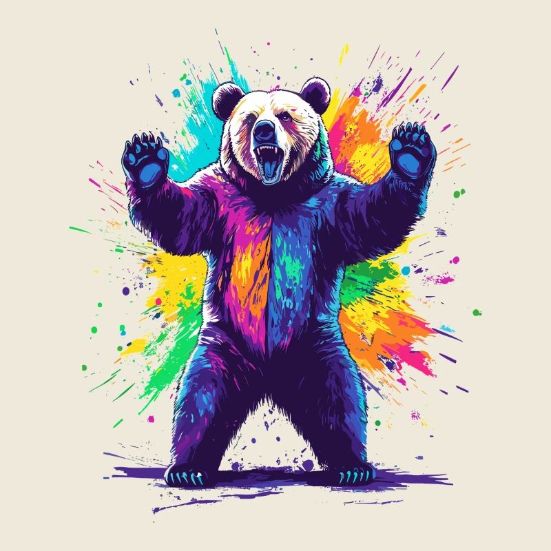 Bär mit bunter Farbexplosion