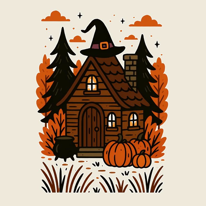 Maison de sorcière avec motif d'automne de citrouilles