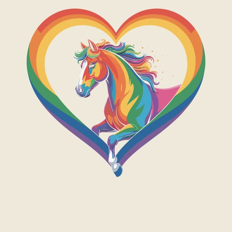 Rainbow horse in heart frame