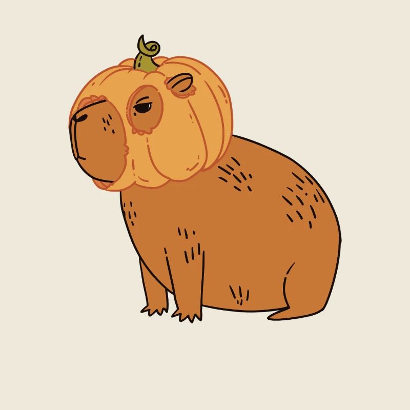Cute Funny Capybara in Pumpkin Hat Halloween 