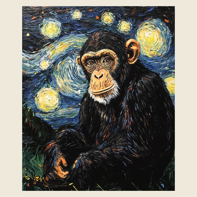 Monkey Chimpanzee Van Gogh Style Starry