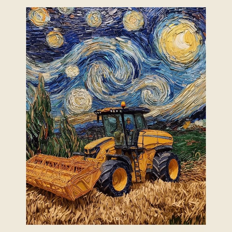 moissonneuse-batteuse fermier style van gogh étoilé