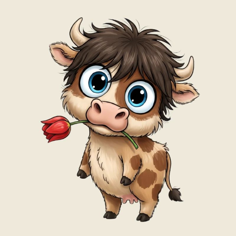 Vache câline avec tulipe