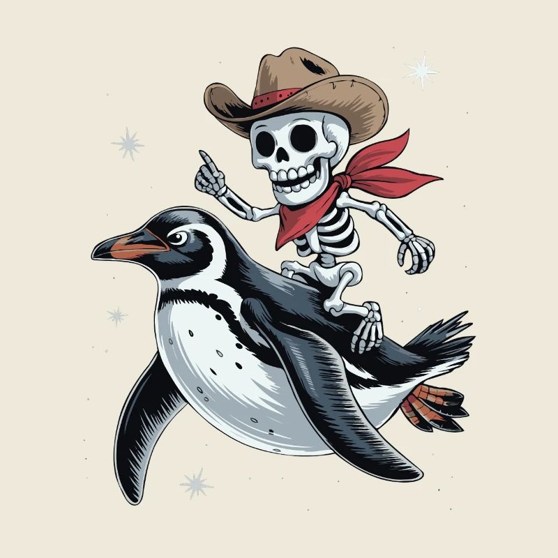 Pingouin câlin avec cavalier de crâne