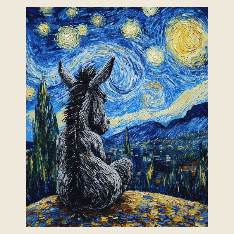 Esel âne style Van Gogh nuit étoilée
