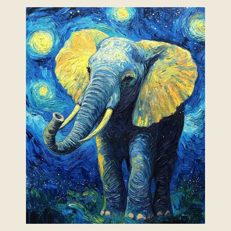 Éléphant Van Gogh Style Nuit étoilée