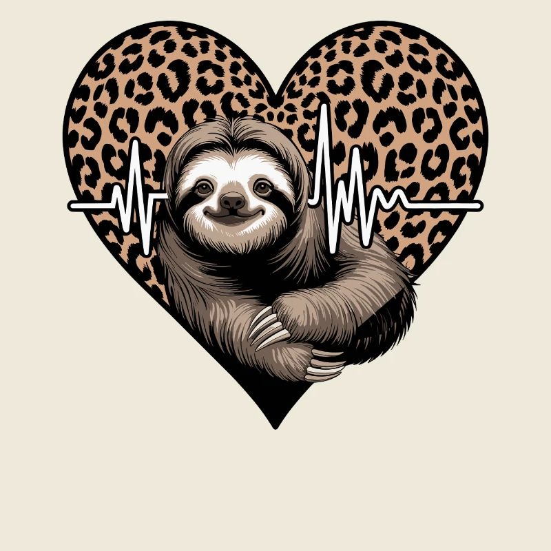 Casual Sloth Heart Leopard Pattern