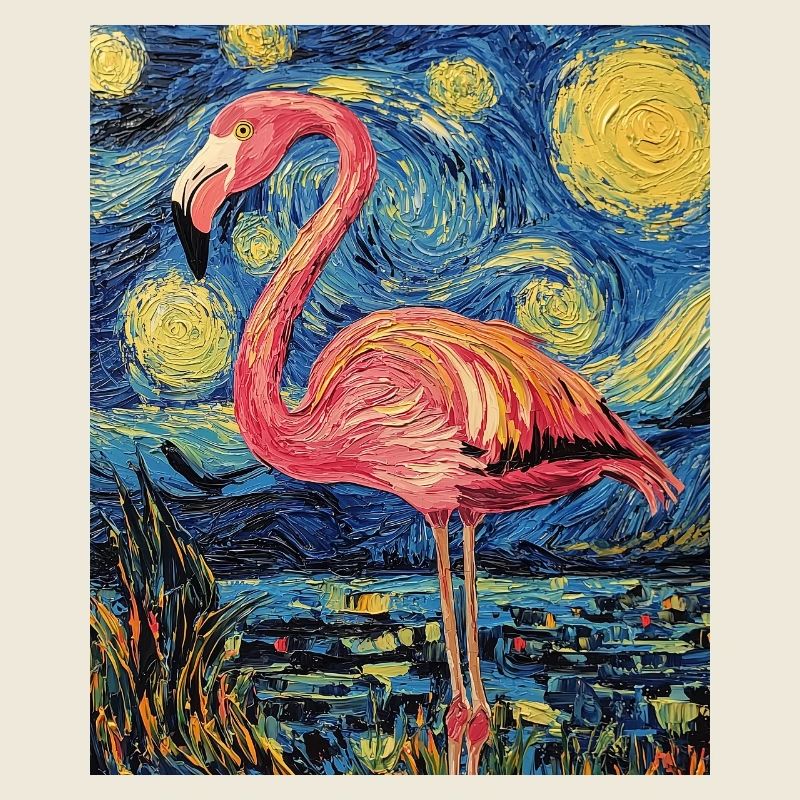 Flamingo Van Gogh Style Nuit étoilée