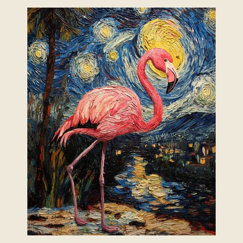 Flamingo Van Gogh Style Nuit étoilée