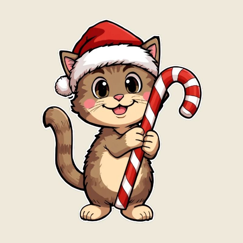 Cat with candy cane Christmas fun