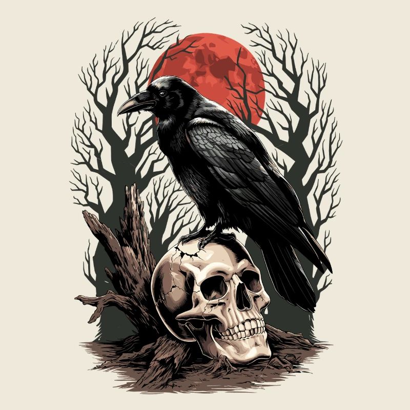 Raven Skull Moon Skull Gothic Black Crow