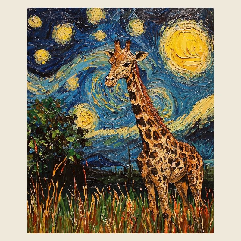 Giraffe Van Gogh Style Starry Night