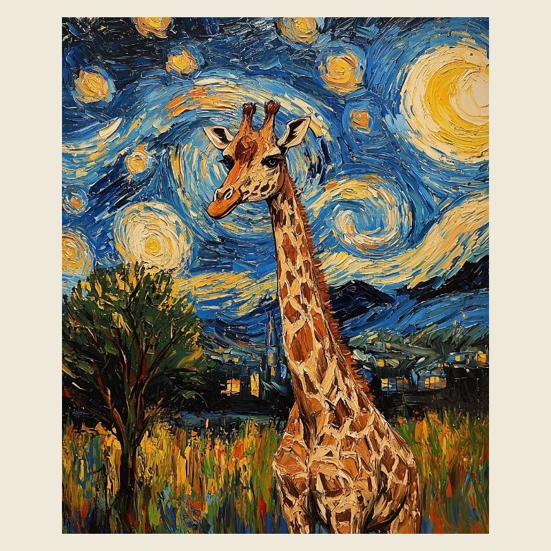 Giraffe Van Gogh Style Starry Night