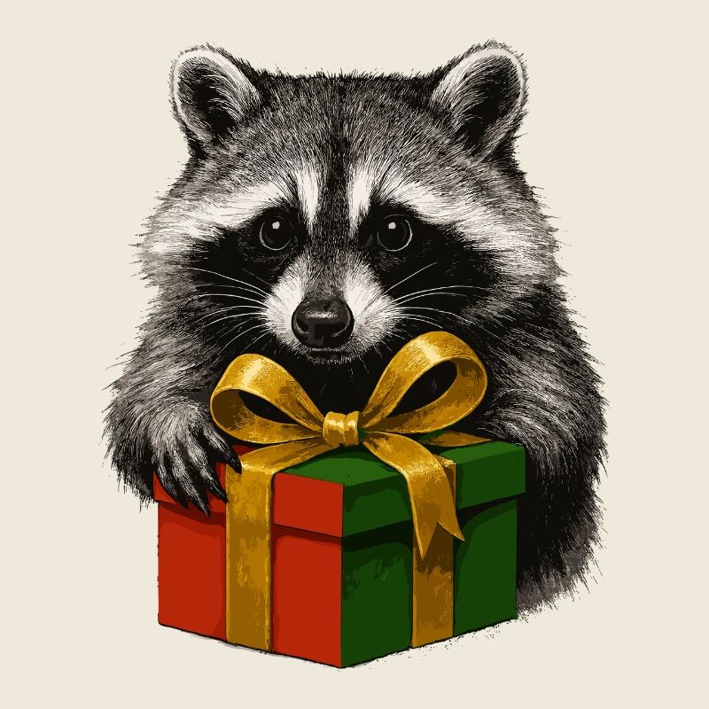 Noble raton laveur de Noël avec cadeau