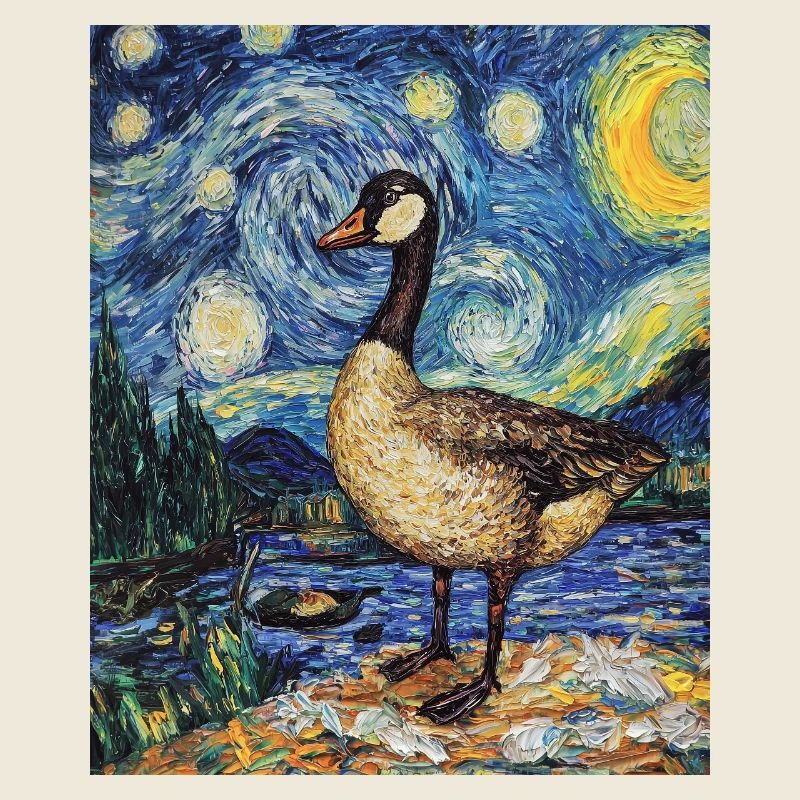 Goose Duck Bird Van Gogh Style Starry Night