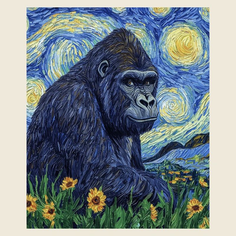 Gorilla Gorillas Affe Van Gogh Style Starry Night
