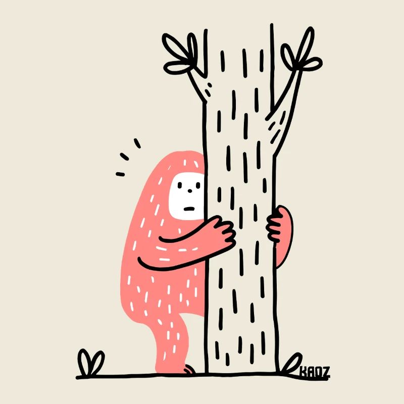 Funny Bigfoot hugging a tree