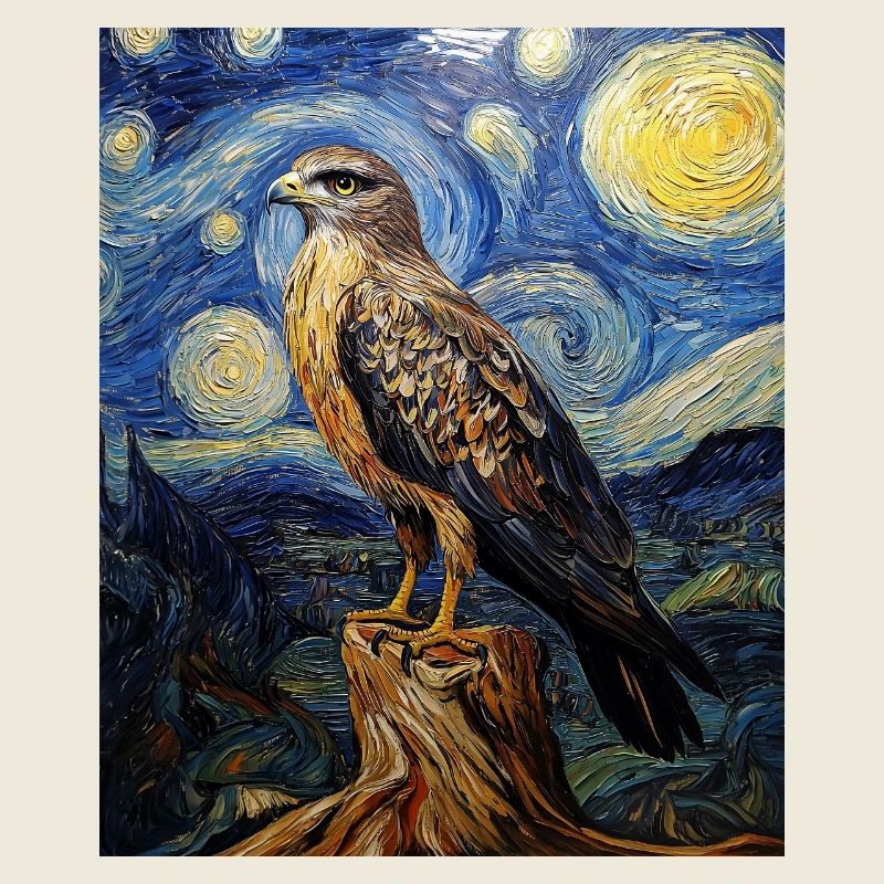 Falke Hawk Van Gogh Style Starry Night