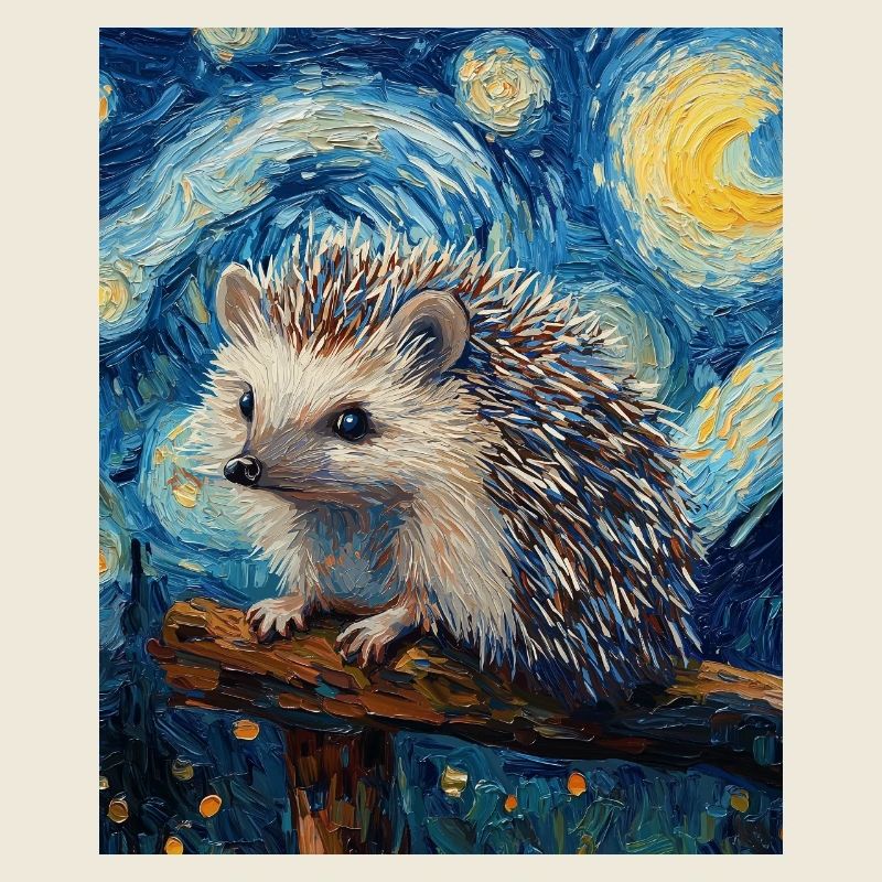 hérisson style Van Gogh nuit étoilée
