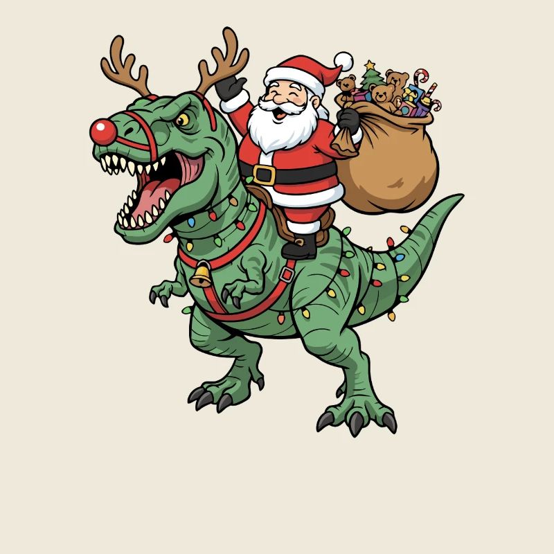 Le Père Noël chevauche T-Rex Drôle de Noël Din