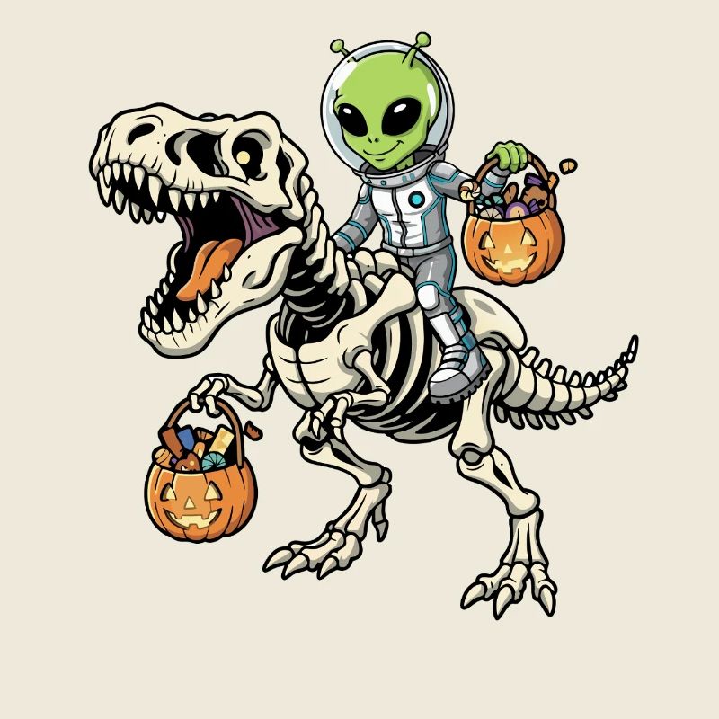 Alien Rides Squelette T-Rex Halloween Dinosaure