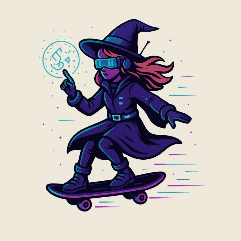 Neon witch sur le skateboard