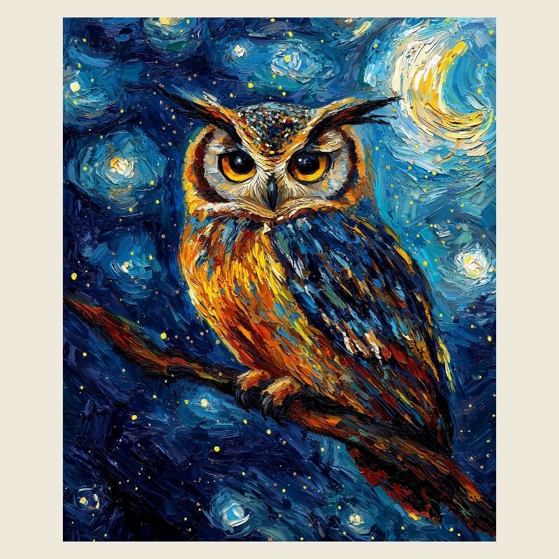 Eule Vogel Van Gogh Style Starry Night