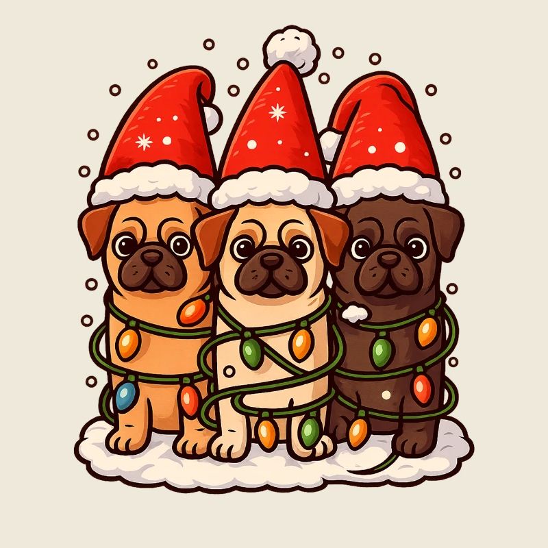 Weihnachts Mops Hunde mit Weihnachtsmütze Möpse 