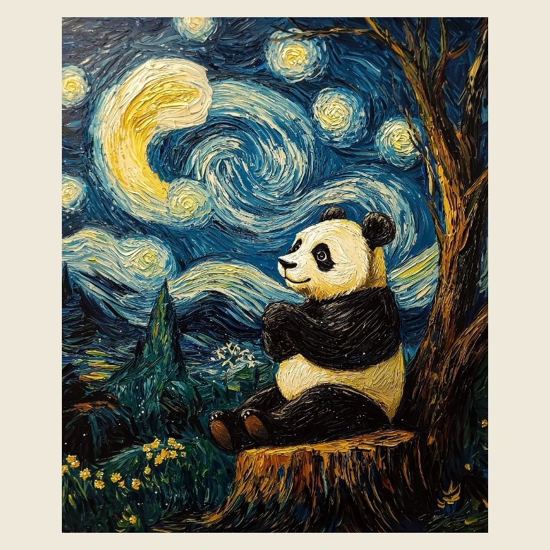 Panda Bear Van Gogh Style Starry Night