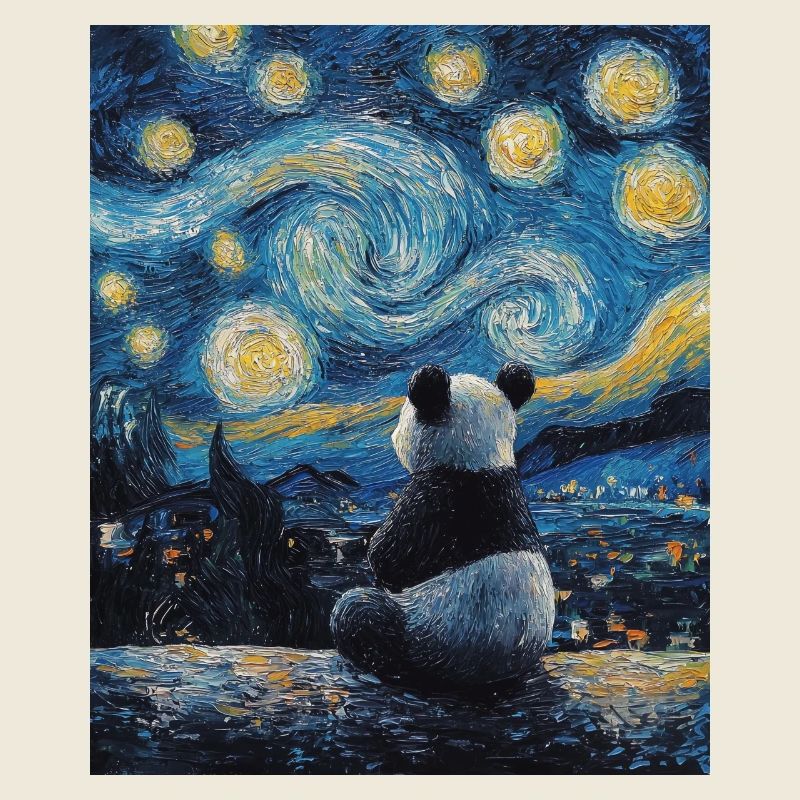Panda Bear Van Gogh Style Starry Night