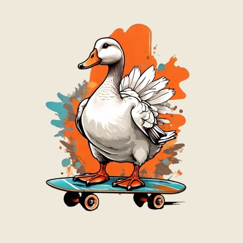 Duck on skateboard